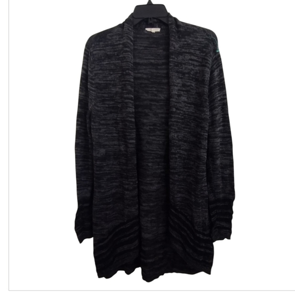 Eileen Fisher Marley Black Space Dye Organic Cotton Striped Cardigan Size Medium - Picture 1 of 11